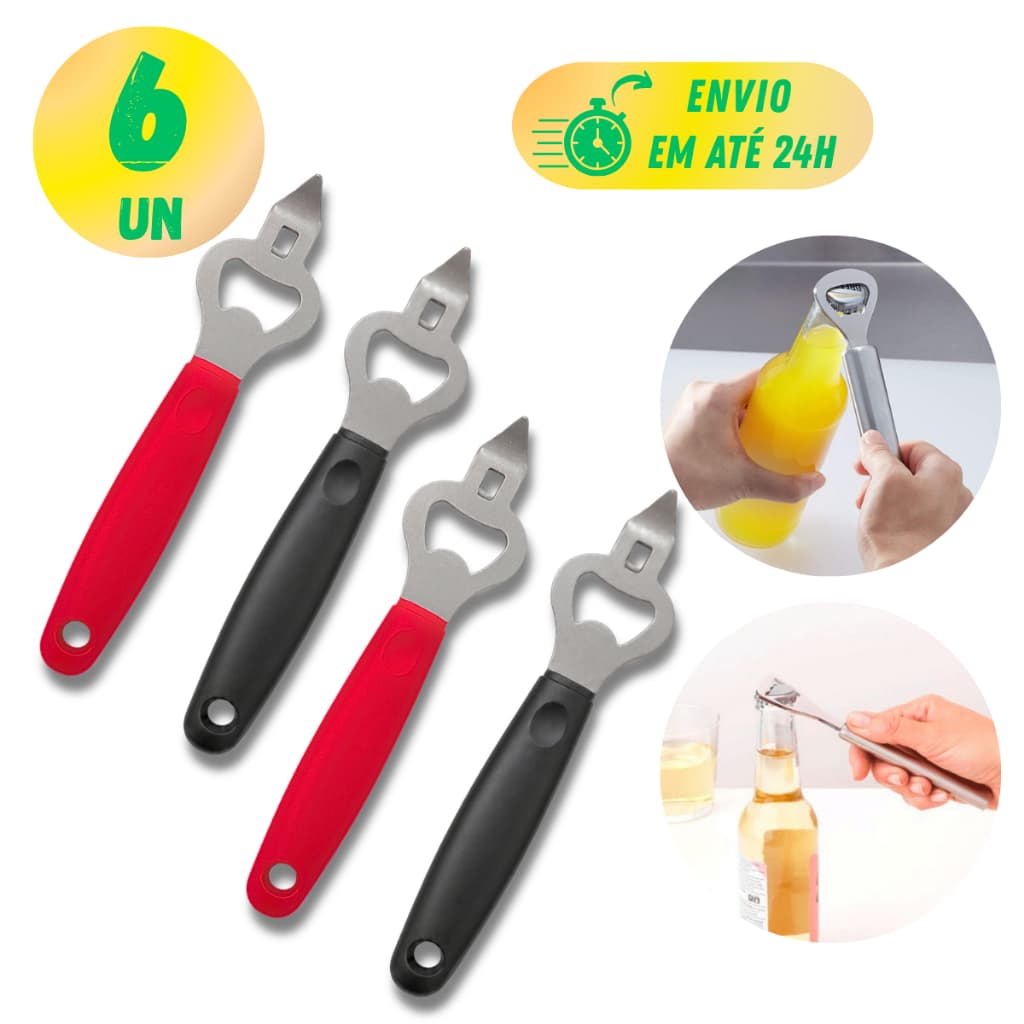 ABRIDOR DE GARRAFA PROFISSIONAL AÇO INOX 18CM CABO PLÁSTICO ABRE LATAS COZINHA BAR GOURMET