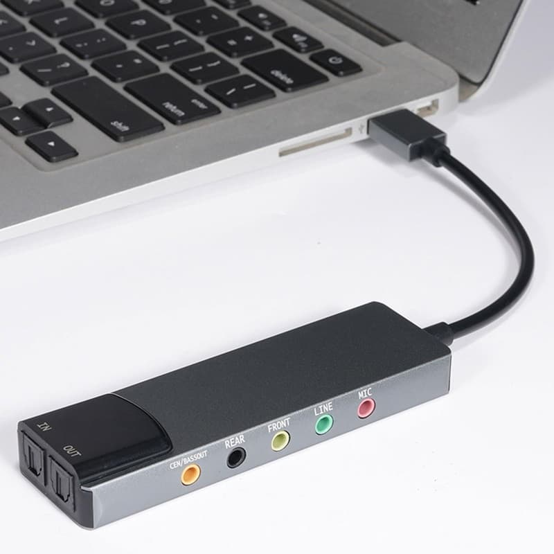 Placa de Som Externa USB-C 5.1 Adaptador de Áudio para Fone e Microfone
