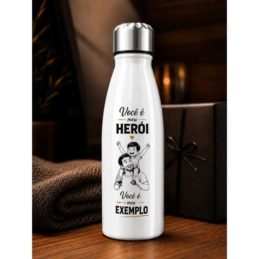 Garrafa De Água Squeeze Aluminio Treino 500ml Branco dia dos Pais