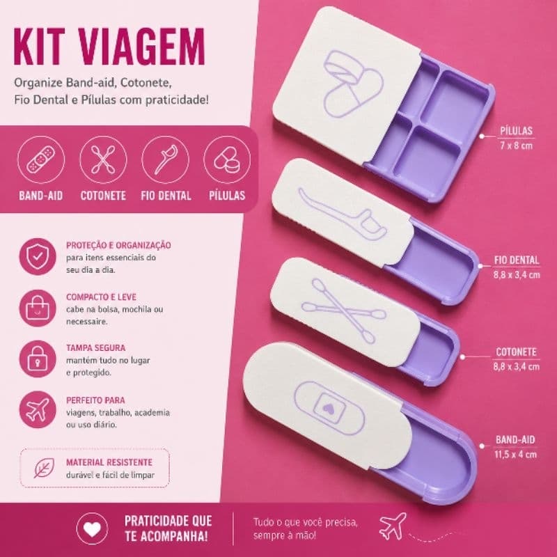 Kit Organizador Viagem - Porta Band Aid, Cotonete, Fio Dental e Pílulas | Impressão 3D