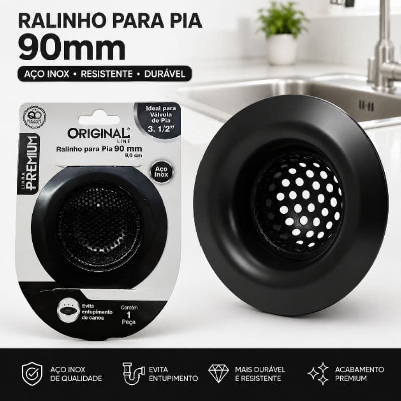 Ralinho para Pia 9cm Preto Original Line – Proteção Contra Entupimentos
