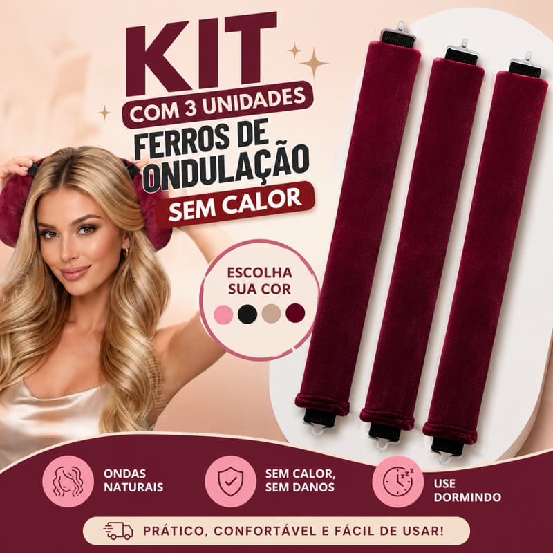 KIT Modelador de Cachos Ondas Sem Calor Ferros de Ondulaçao sem Calor Bobes pra Dormir Cabelos Lindos