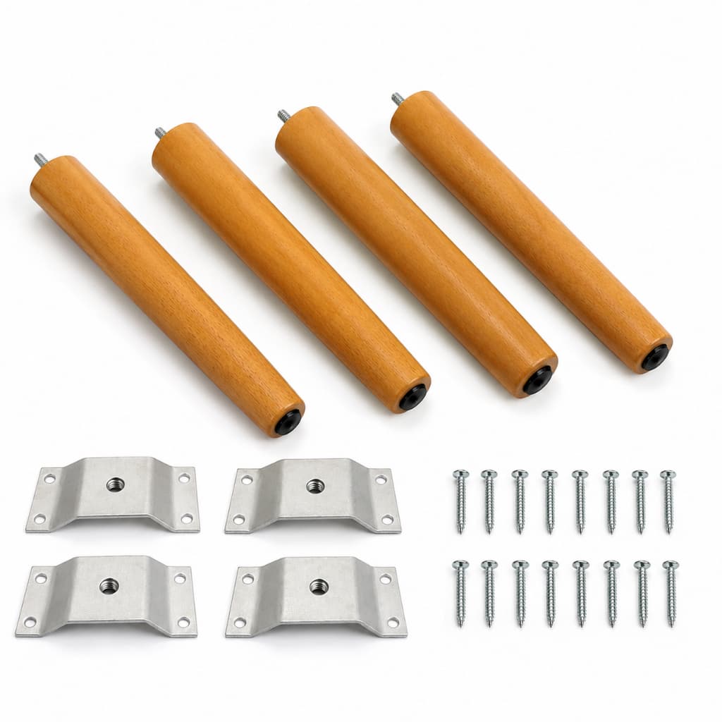 Pé Palito de Madeira 35cm C/ Chapinha e Parafusos Castanho / Tabaco para Puff Poltrona Cadeira Mesa Rack Moveis Banco