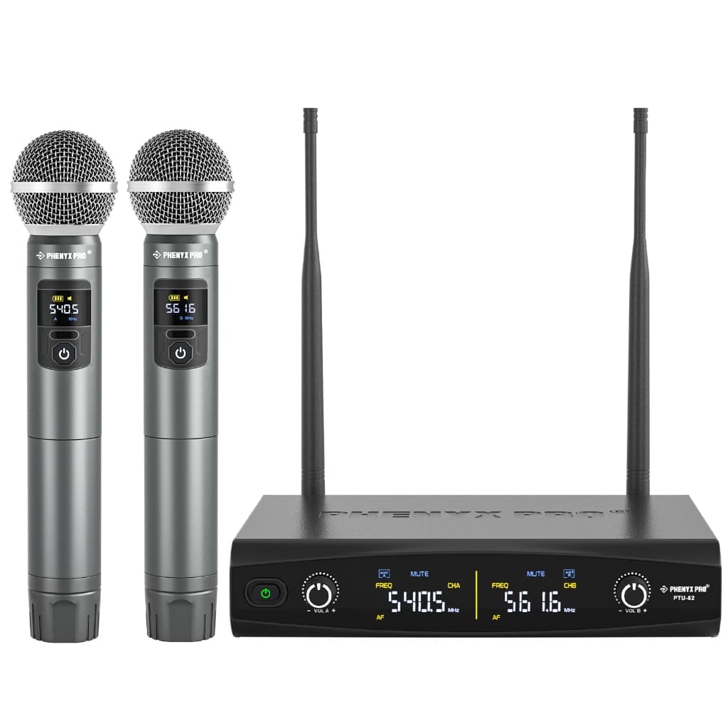 Phenyx Pro PTU-52 Sistema de microfone sem fio de metal sem fio Conjunto de microfone com estojo