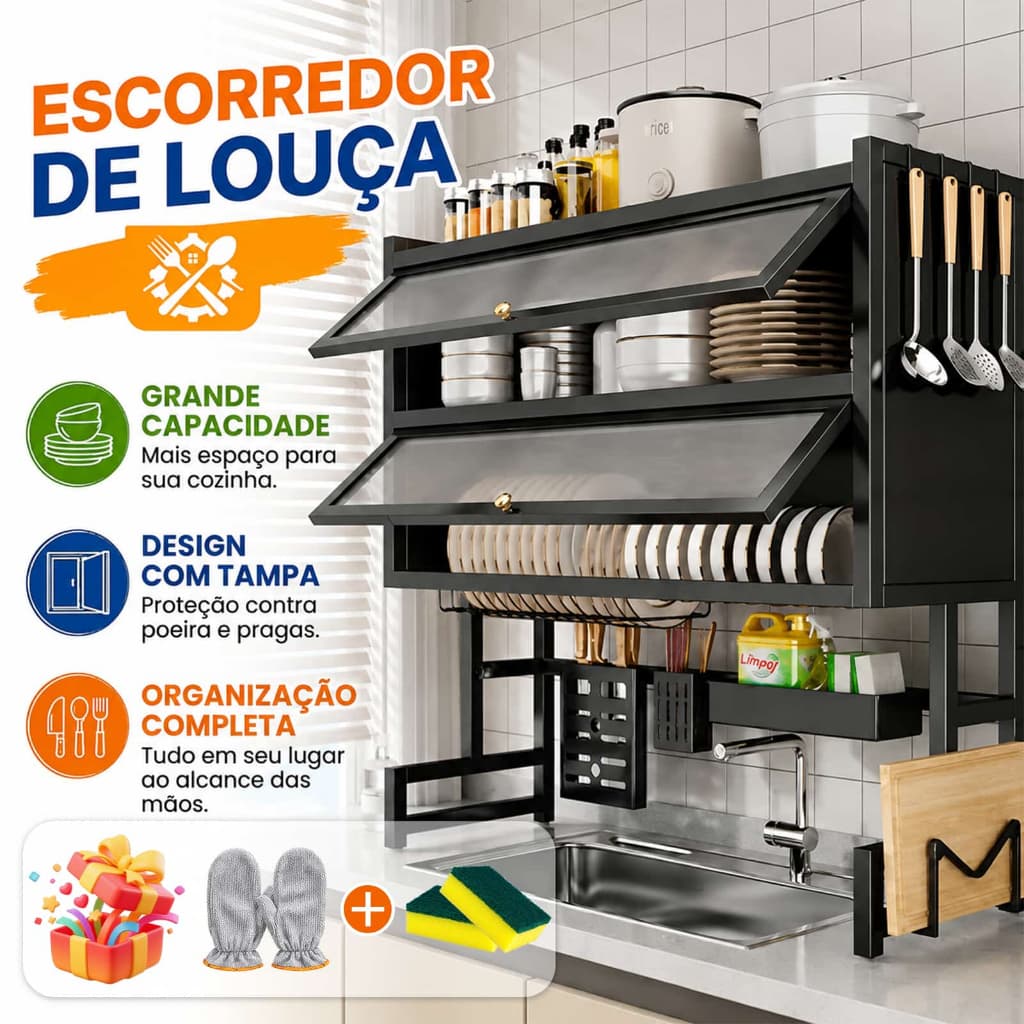 Prateleira Para Pia De Cozinha 3 Camadas/2 Camadas Escorredor Louça Suspenso Organizador De Pia 65/85/105CM