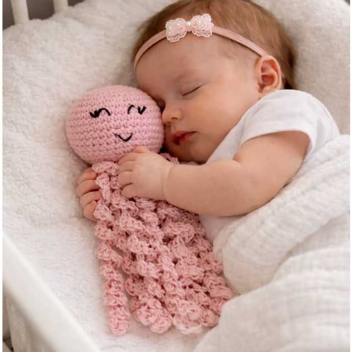 Polvo Amigurumi Crochê Terapêutico +ou-25 cm Bebê Recém-Nascido Naninha Calmante