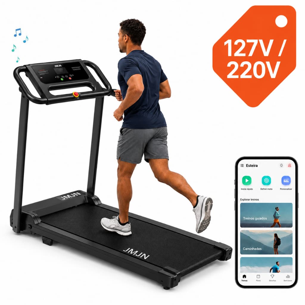 Esteira Elétrica Ergométrica Para Casa 3.0HP Dobrável Silenciosa Bluetooth Painel LED 12km/h