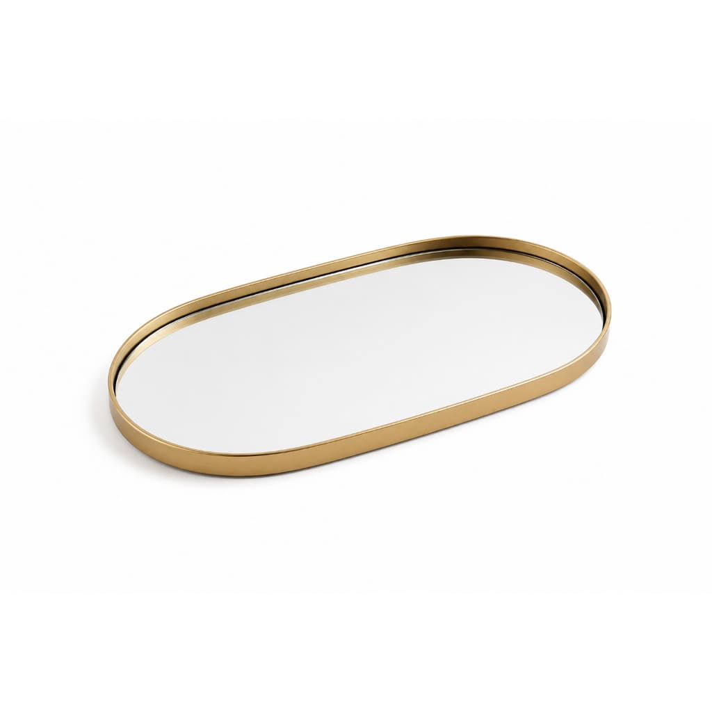 Bandeja Espelhada Oval  Dourada Para Lavabo E Decoração