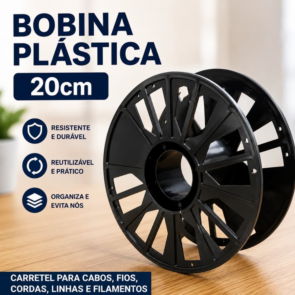 Bobina Plástica Carretel Enrolador de 20cm para Enrolar Cabos, Fios, Cordas, Linhas e Filamentos