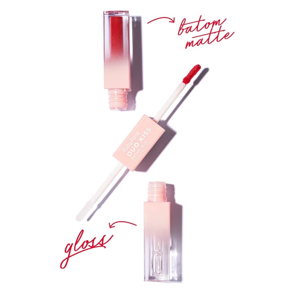 Batom Líquido Matte + Gloss Duo Kiss Ruby Rose 2 em 1 Longa Duração Várias Cores