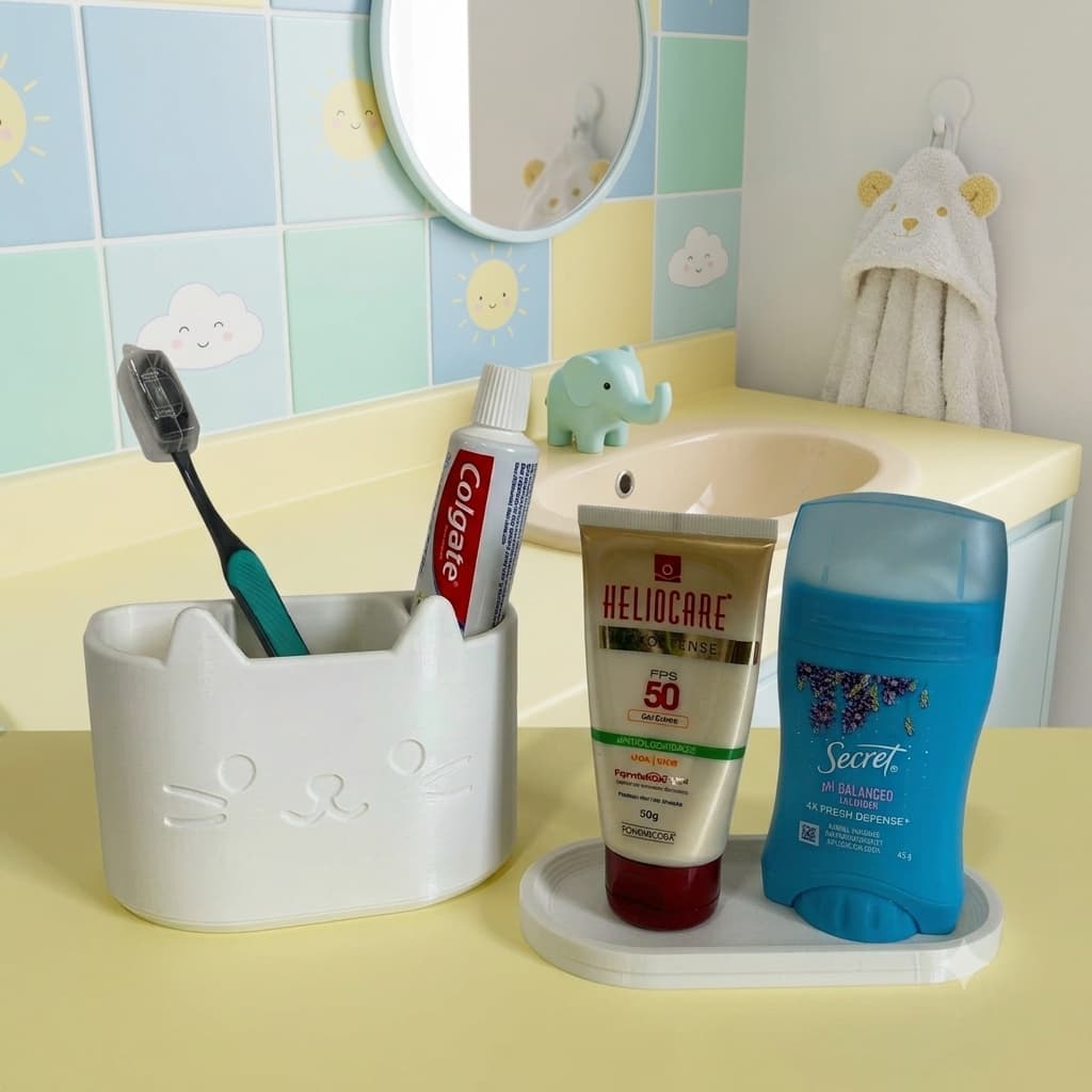 Organizador Multiuso De Gatinho - Banheiro Lavabo ou Escritório Mesa