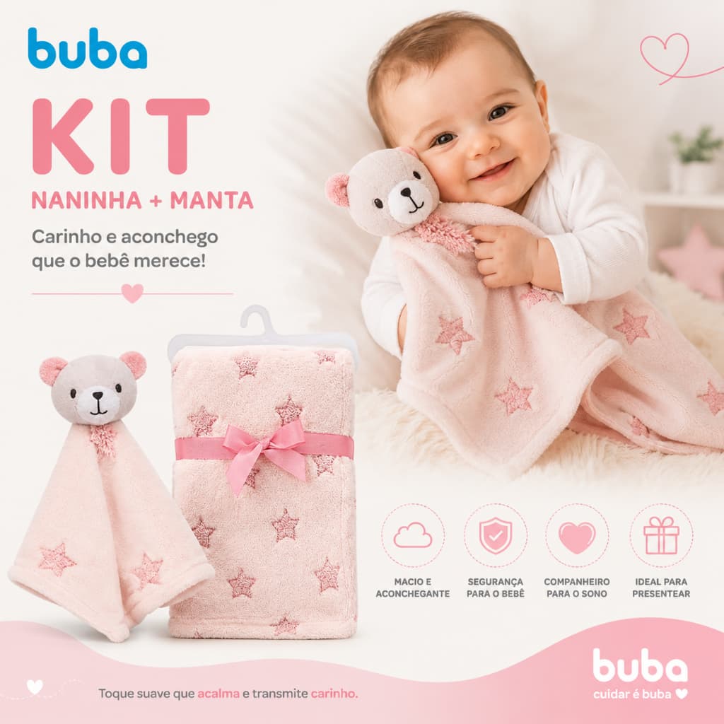 Kit Naninha Bebê Ursinho Estrelinha+ Manta Macia Estrelinha Buba