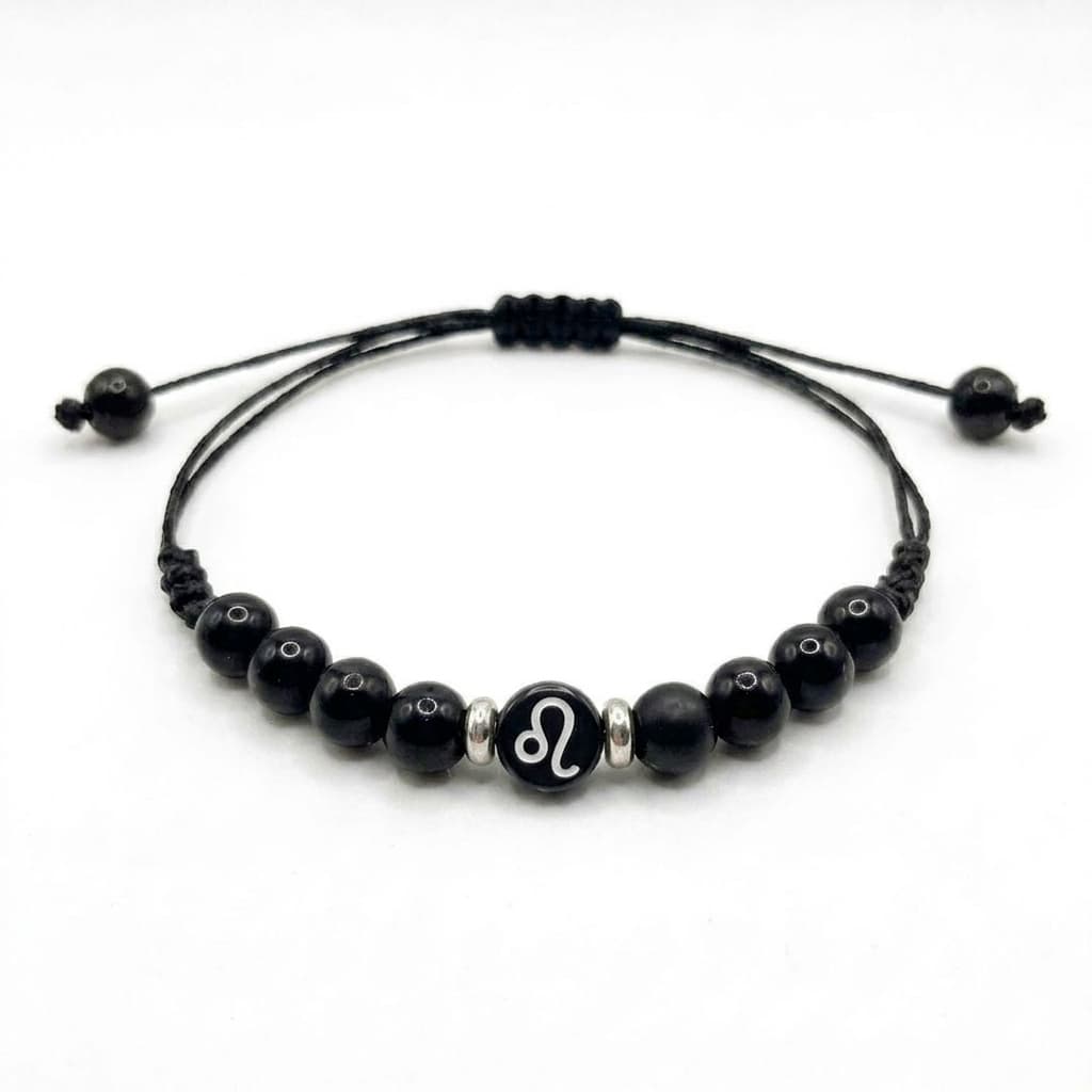 Pulseira Dos Signos Zodíaco Masculina feminina  Pedra Ônix preta Regulável 6mm