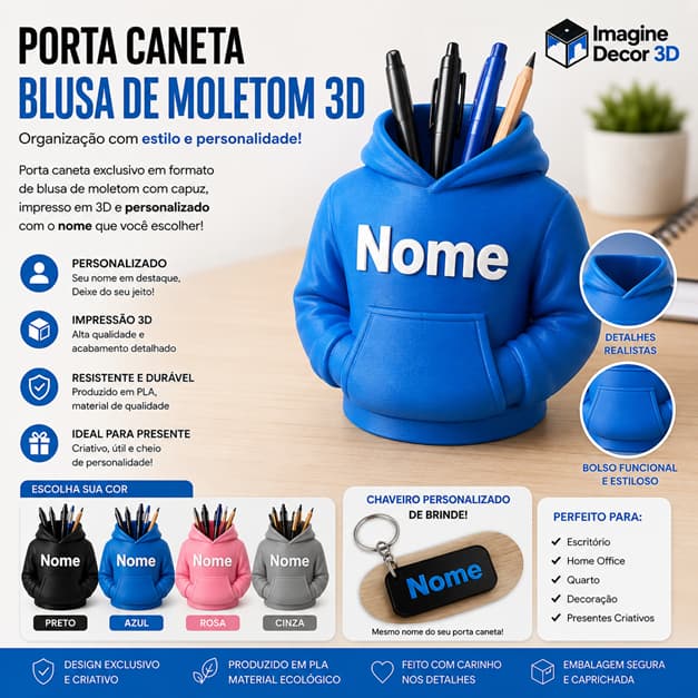 Porta-Caneta Blusa de Moletom Personalizado com Nome
