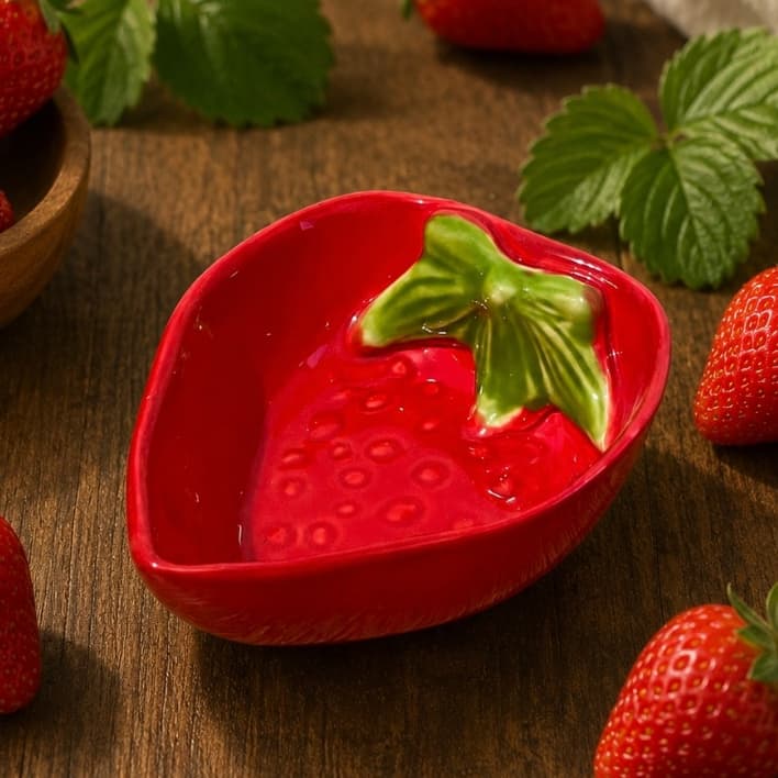 Bowl Morango Decorado Feito em Cerâmica Para Frutas