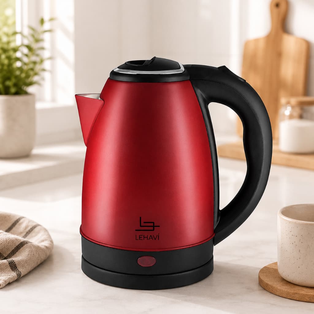 Chaleira Elétrica Vermelha Inox 1,8L 1000W 110V 220V Desligamento Automático Base 360°