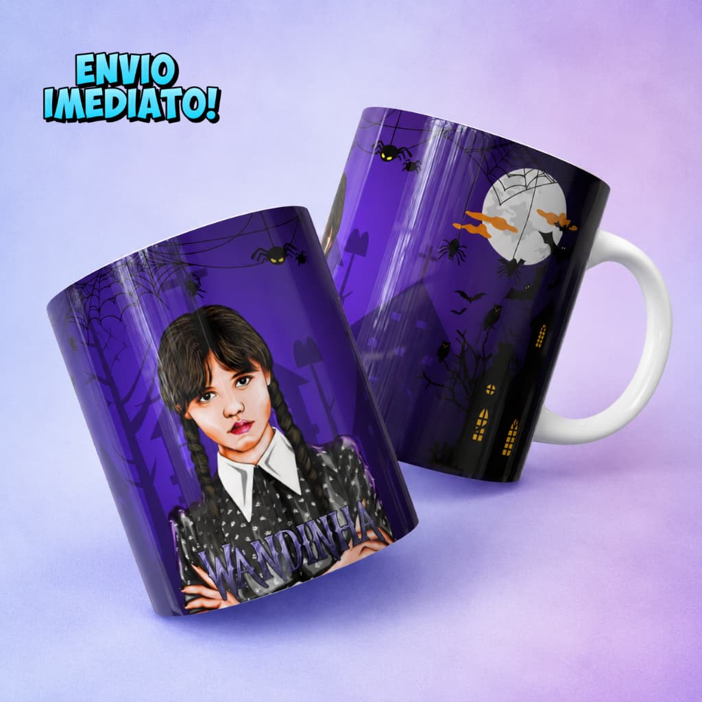 Caneca Wandinha Personalizada Porcelana 325ml Série Wednesday Presente Geek