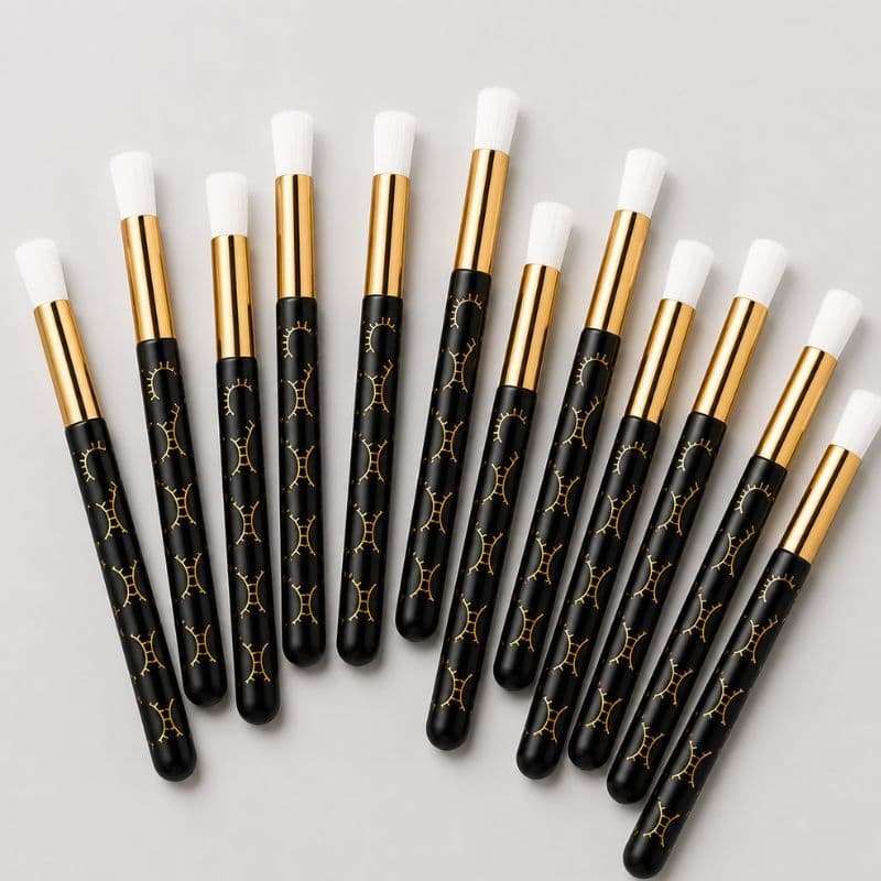 Kit 12 Pincéis De Limpeza Preto Para Extensão De Cílios