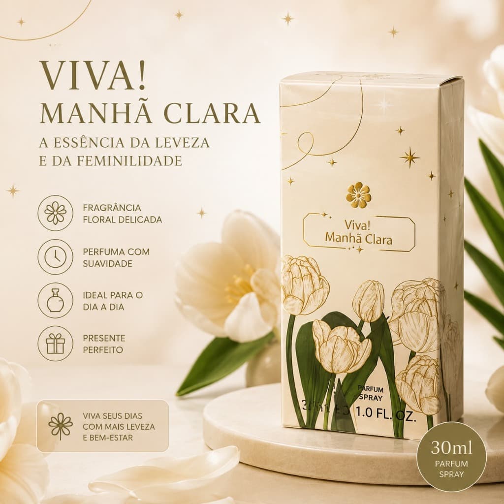 Perfume Feminino Viva! Manhã Clara 30ml | Fragrância Floral Delicada e Elegante