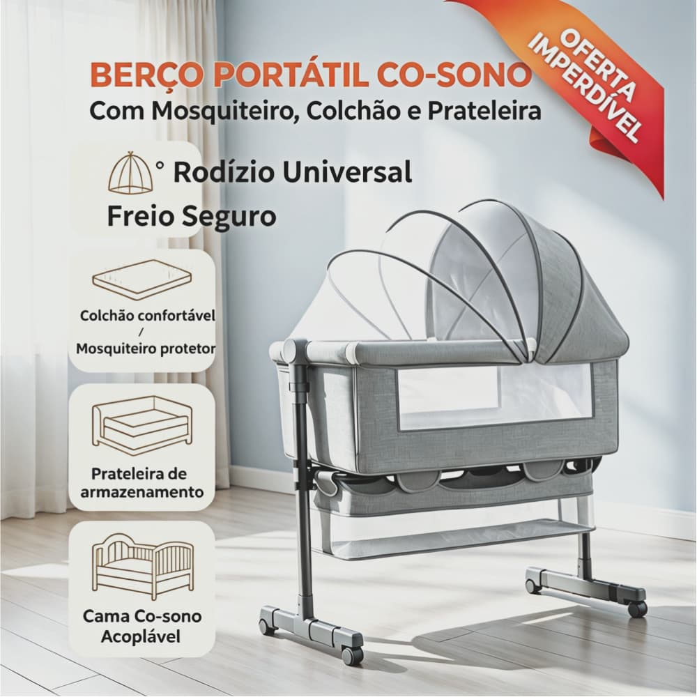 Berço Portátil Moisés Co-bed Balanço E Cinta Com Mosquiteiro