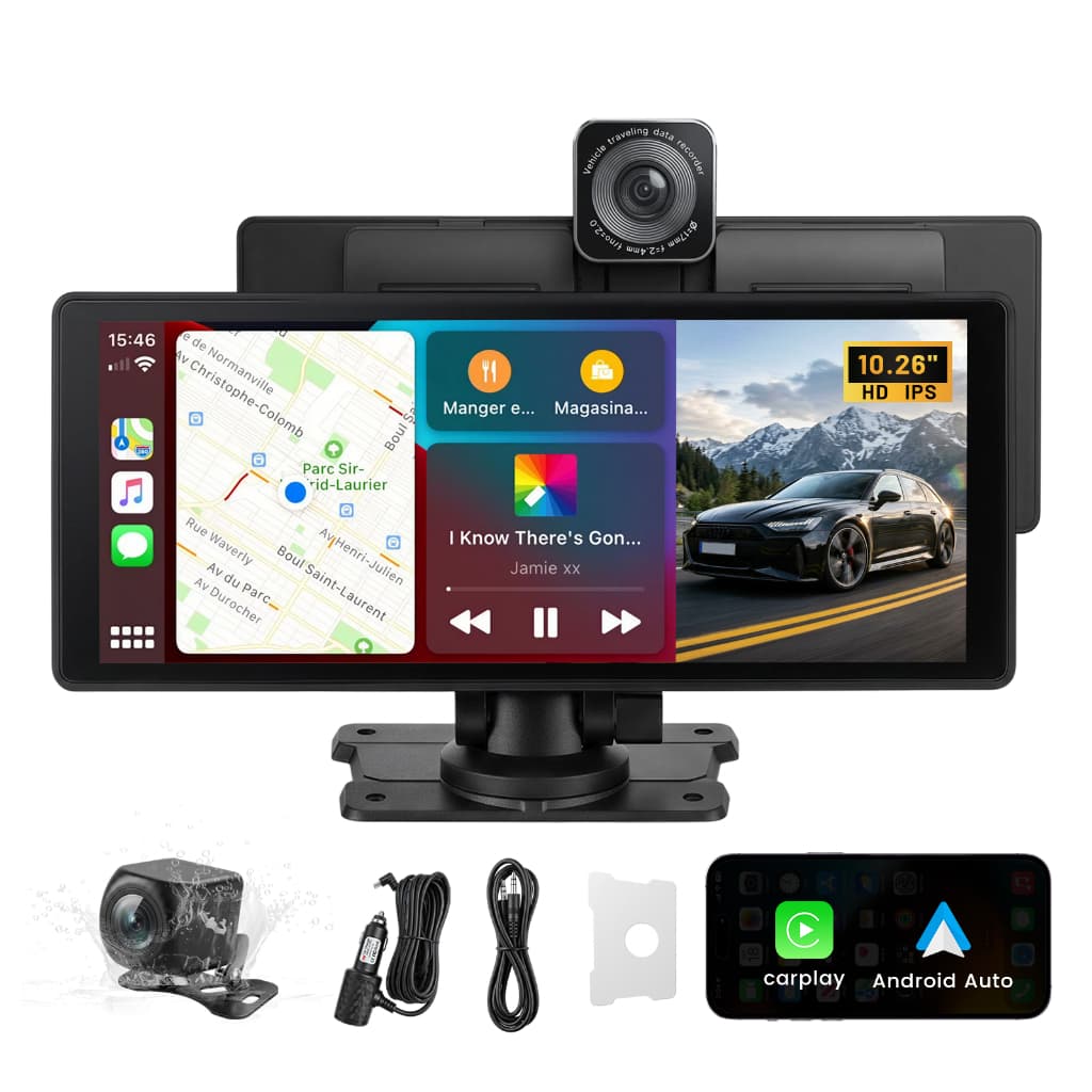 10.26 Inch Wireless CarPlay Android Auto Car Radio Multimedia Video Player Portable Touchscreen Cameras Du