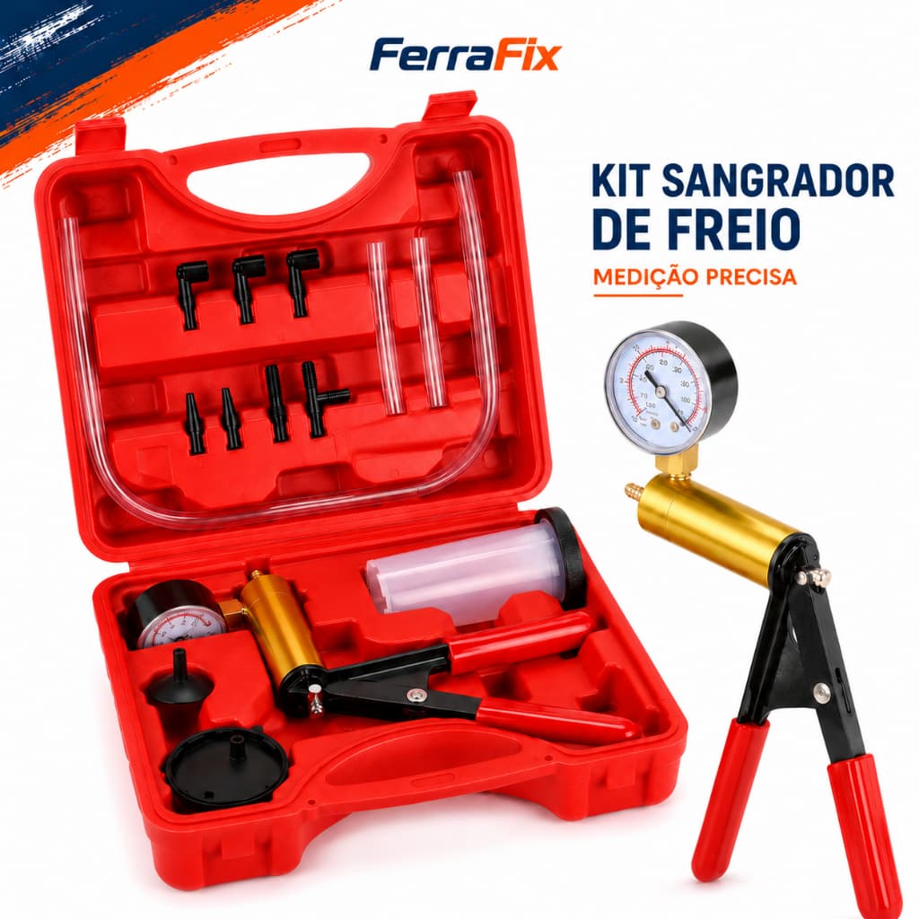Kit Sangrador de Freio Bomba de Vácuo Manual com Manômetro e Adaptadores Automotivo
