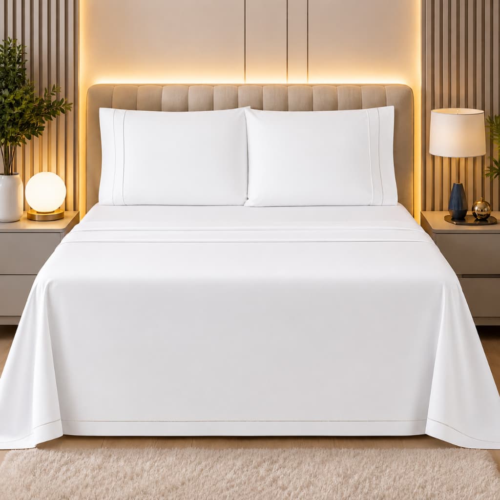 Jogo De Lençol Cama de Casal Percal 400 Fios 4 Peças Com Elástico Fronhas Ponto Palito Luxo Macio