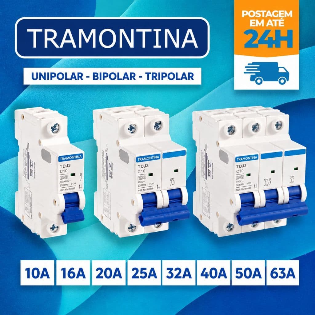 Disjuntor TRAMONTINA Unipolar 10A 16A 20A 25A 32A 40A 50A 63A Bipolar Tripolar DIN Curva C Original
