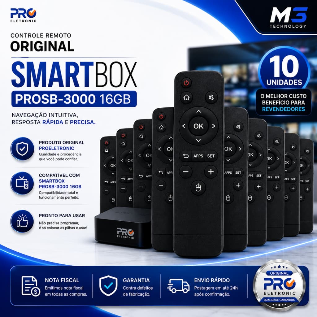 Kit 10 Controles Remotos Originais SmartBox PROSB-3000 16GB Proeletronic