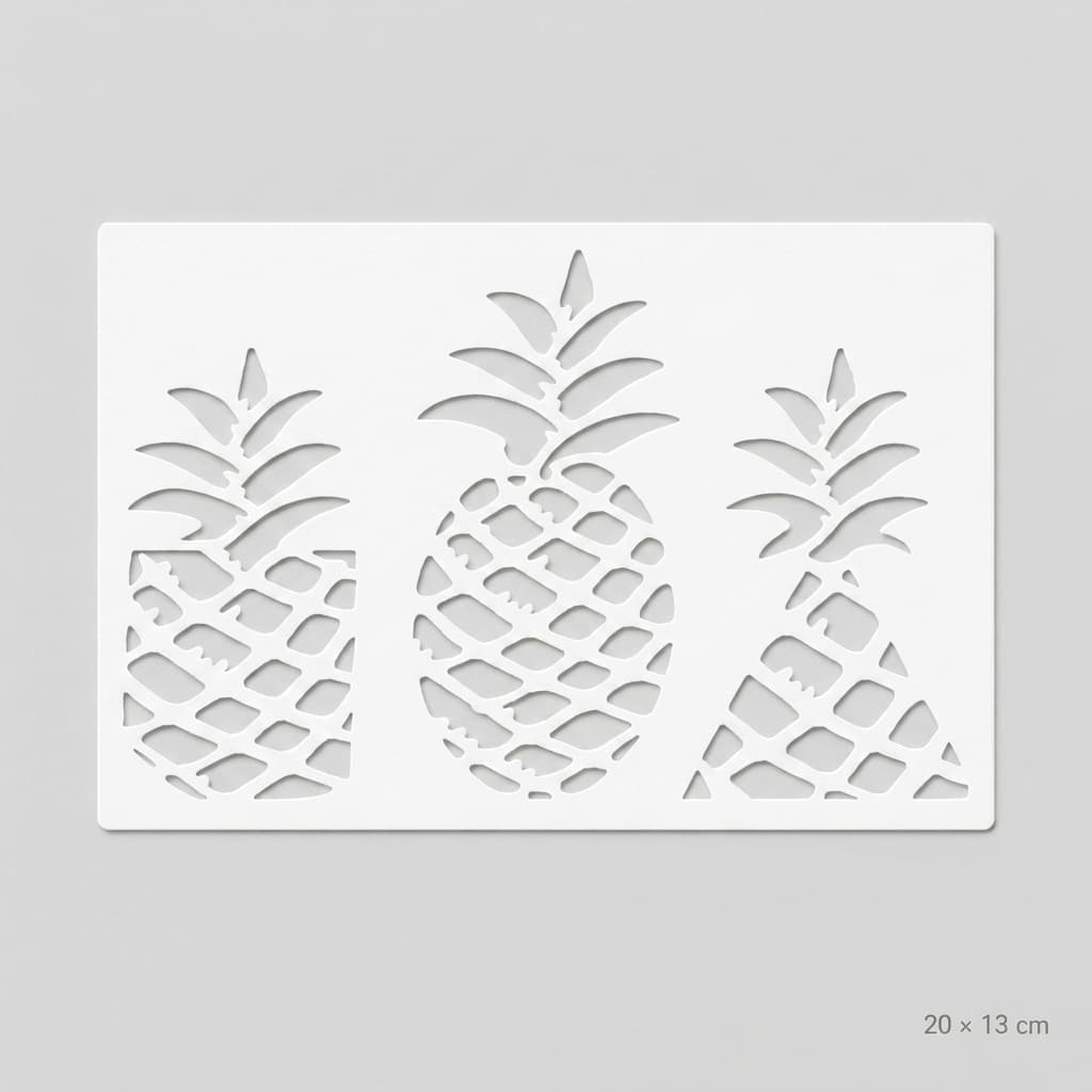 Stencil Abacaxi Tropical 20x13cm para Pano de Prato Tecido MDF Artesanato
