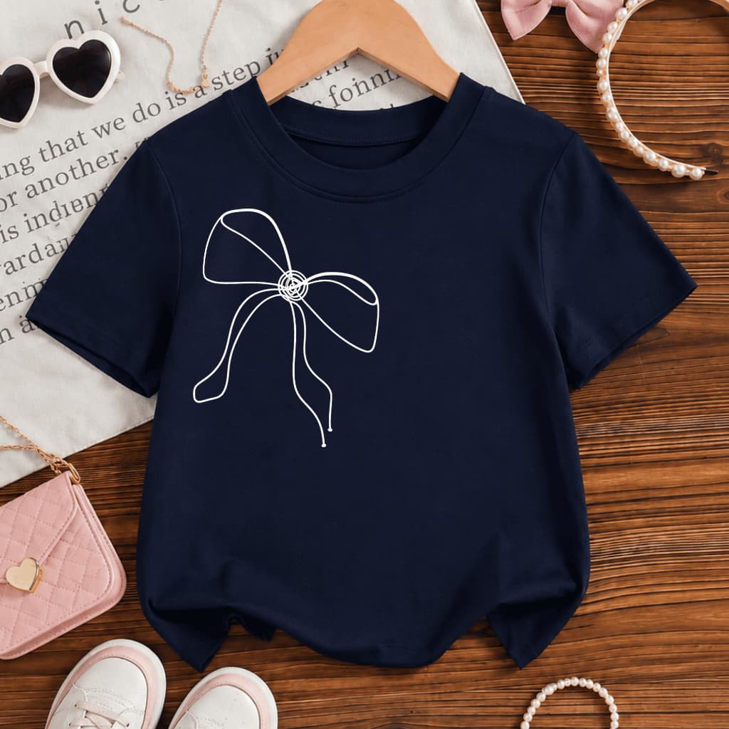 Camiseta Infantil T-Shirts Meninas Laço De Lado 2 Ao 16
