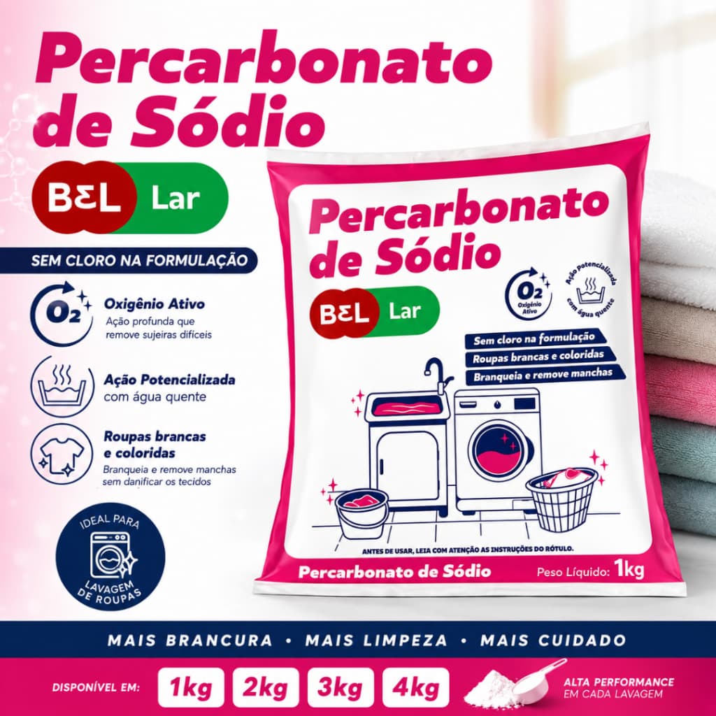 Percarbonato de Sódio Tira Manchas Alvejante sem Cloro Limpeza Multiuso Roupas Brancas Coloridas