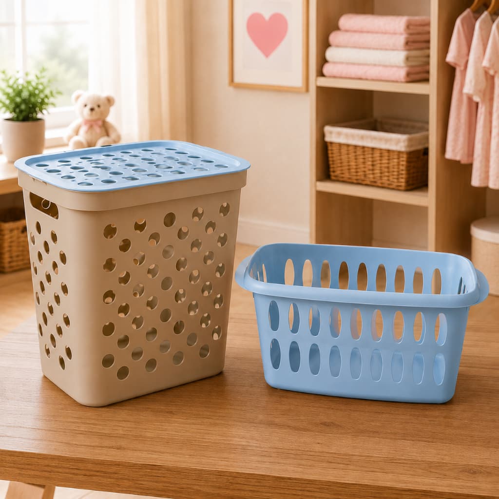 Kit Banho Banheiro Baby Bebê Cestos Roupas Menino Menina Azul