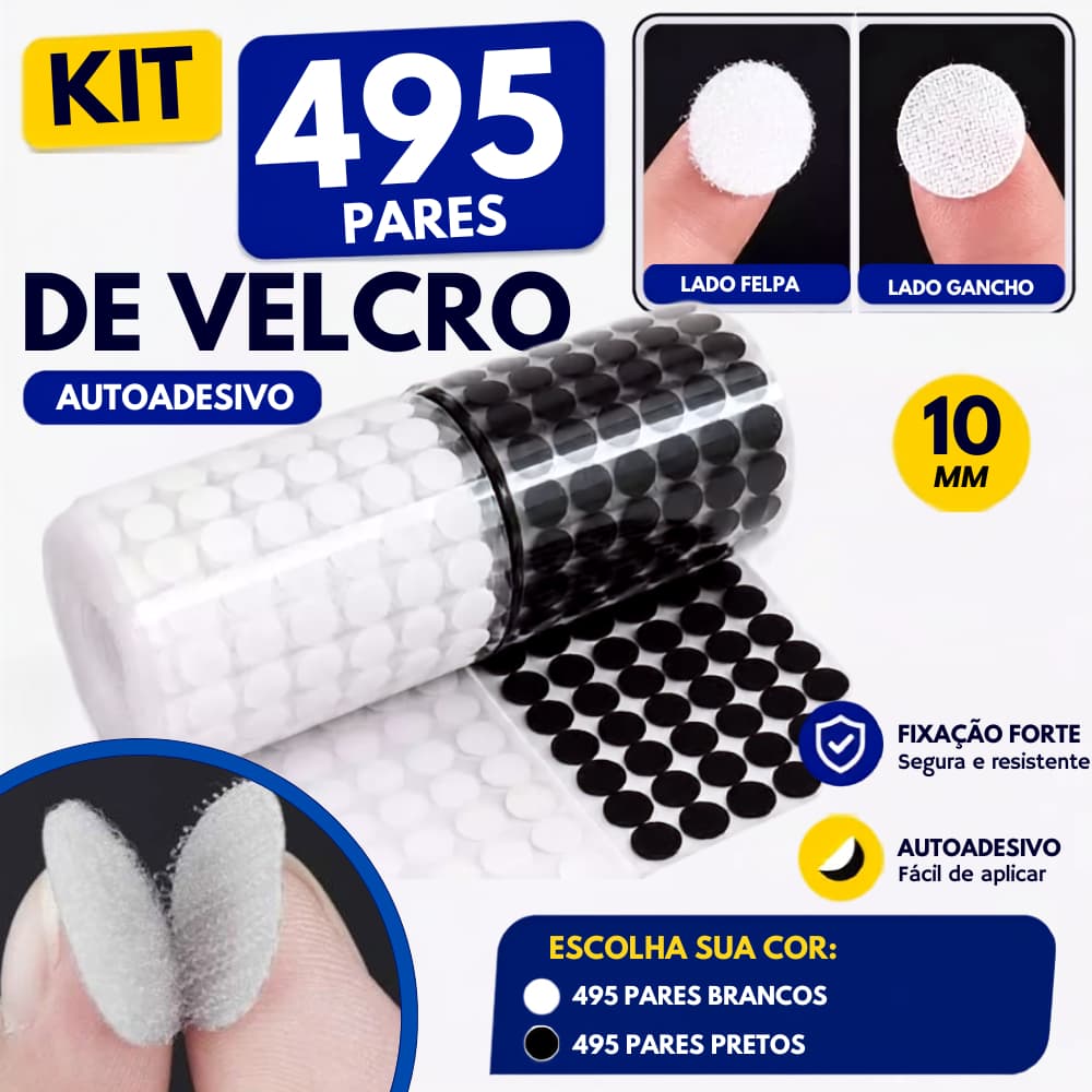 kit 495/990 pares Fecho Velcro Veludo Adesivo Redondo Dupla Face 10mm (1cm) Artesanato Decoração Art