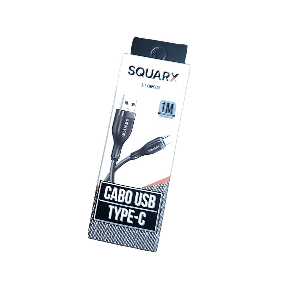 Cabo USB Tipo-C SQuarx Comprimento 1m Flexível Com Carregamento Rápido de 3,1 A de Cor Preto