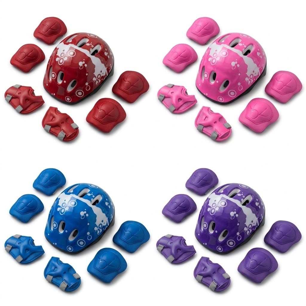 Kit Proteção Infantil 7 Peças Capacete Joelheira Cotoveleira Luvas - Bicicleta Patinete Skate Patins