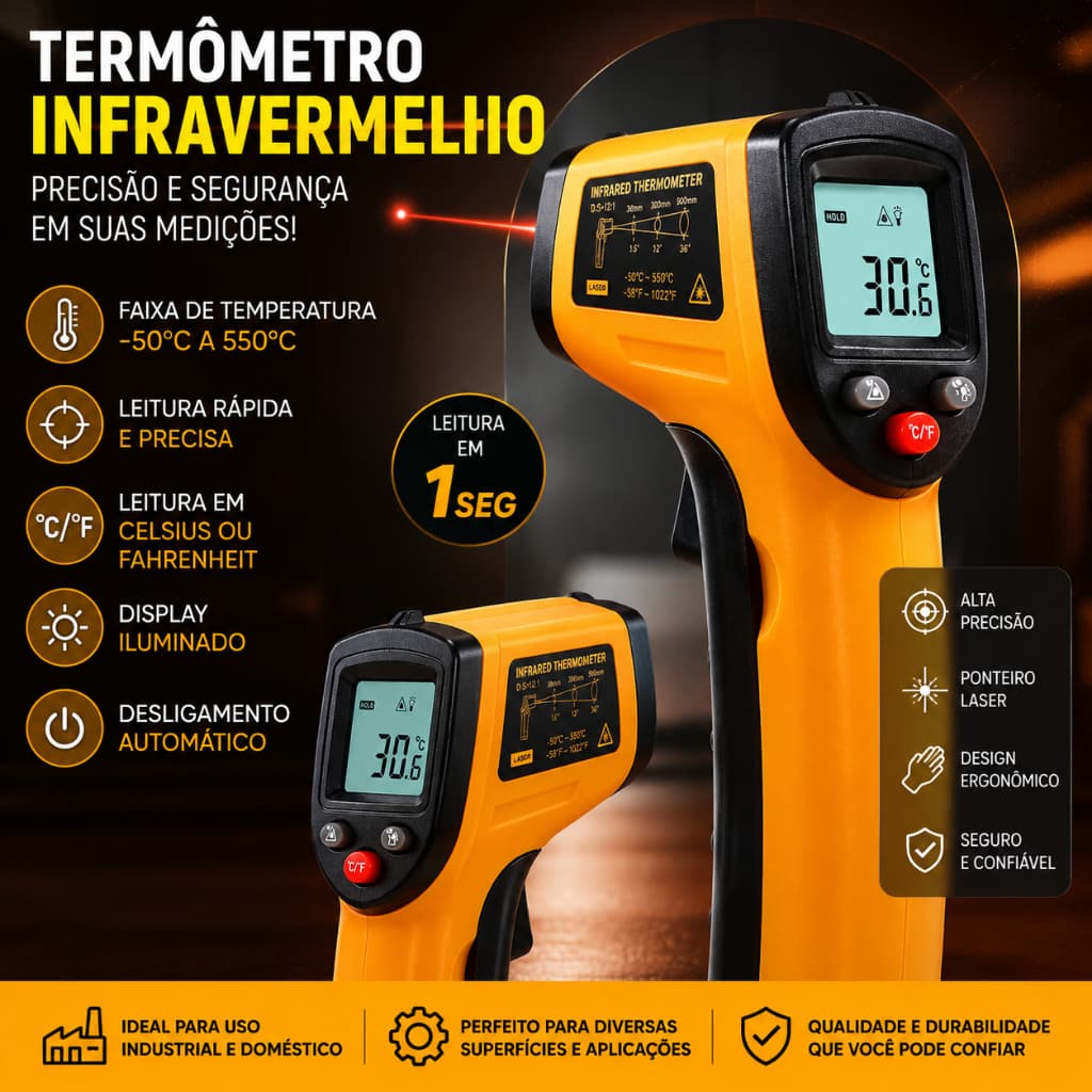 Termômetro Infravermelho Laser Digital Pirômetro -50°C a 400°C