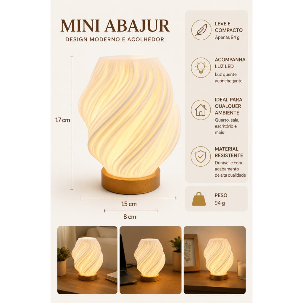 Transforme Seu Ambiente com um Mini Abajur 3D de Luz Quente – Design Moderno, Compacto e Aconchegante