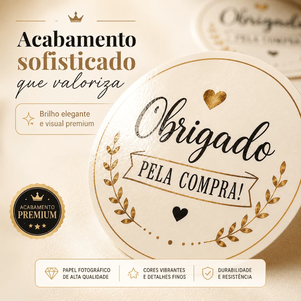Etiqueta adesiva obrigado pela compra 3cm redonda papel fotográfico