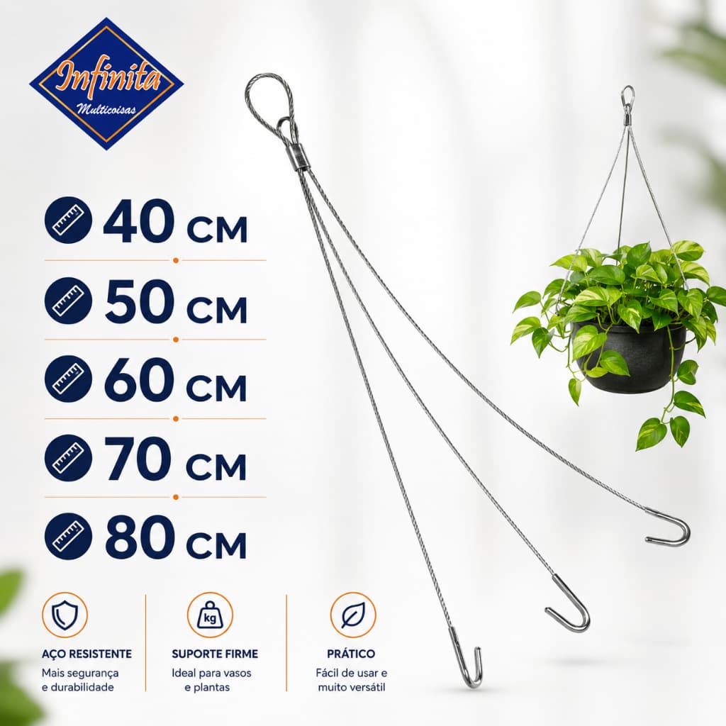 Cabo de aço gancho corrente tripla pendurar vaso planta suporte