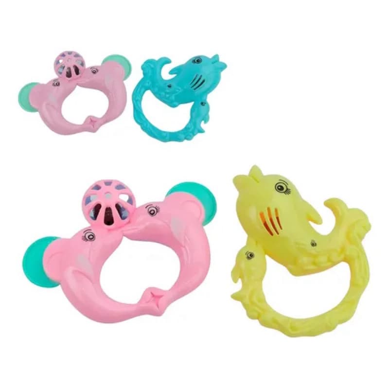 Chocalho Golfinho Colorido Para Bebê Kit 2 Peças