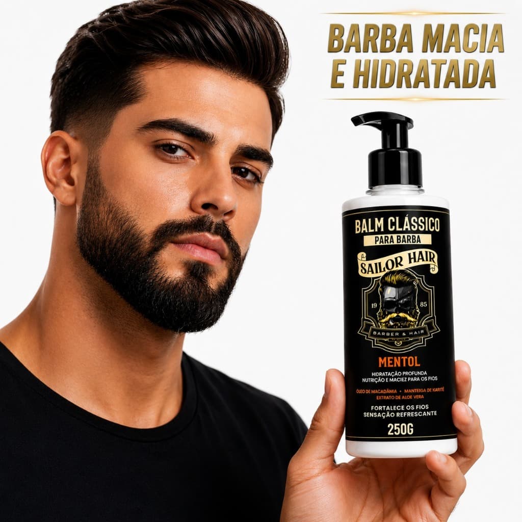Balm Para Barba Sailor Hair Mentol 250g Hidratação Profunda Macadâmia Karité Aloe Vera