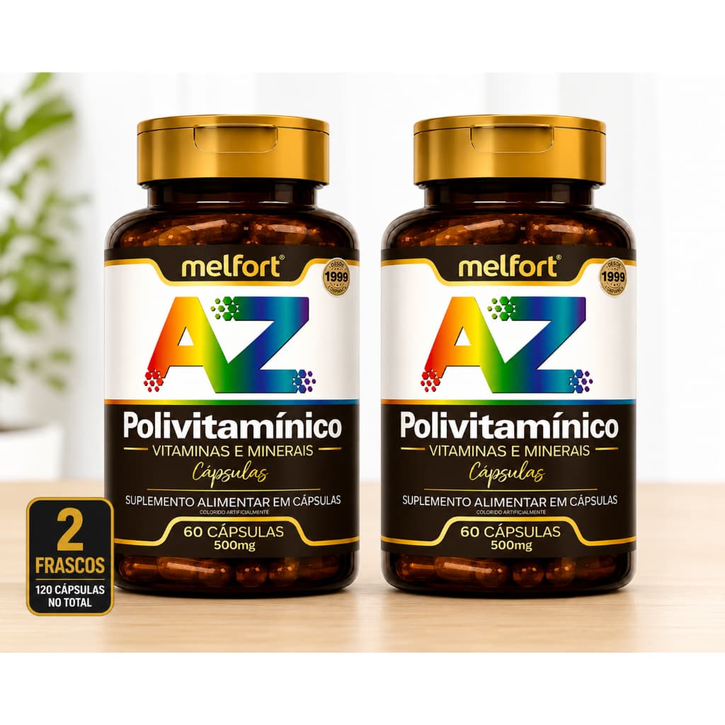 Kit Polivitamínico AZ Melfort 2 Frascos 60 Cápsulas Vitaminas A a Z Suplemento Alimentar