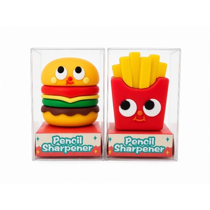 Apontador Kawaii Food Divertido Emborrachado – Hambúrguer/Batata Frita – Material Escolar