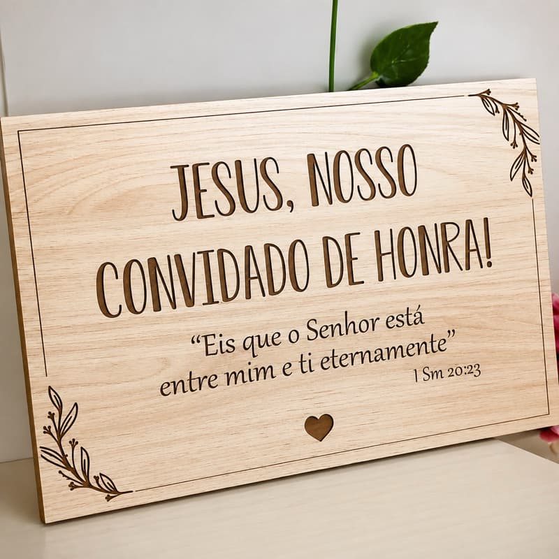 Placa Decorativa Casamento Jesus Nosso Convidado de Honra Moderna Elegante Entrada Noivinhos
