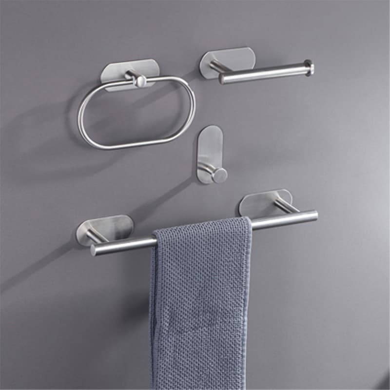 Kit Conjunto Acessório Banheiro Aço Inox Toalheiros Papeleira 4 Peças Adesivo Sem Furar a Parede