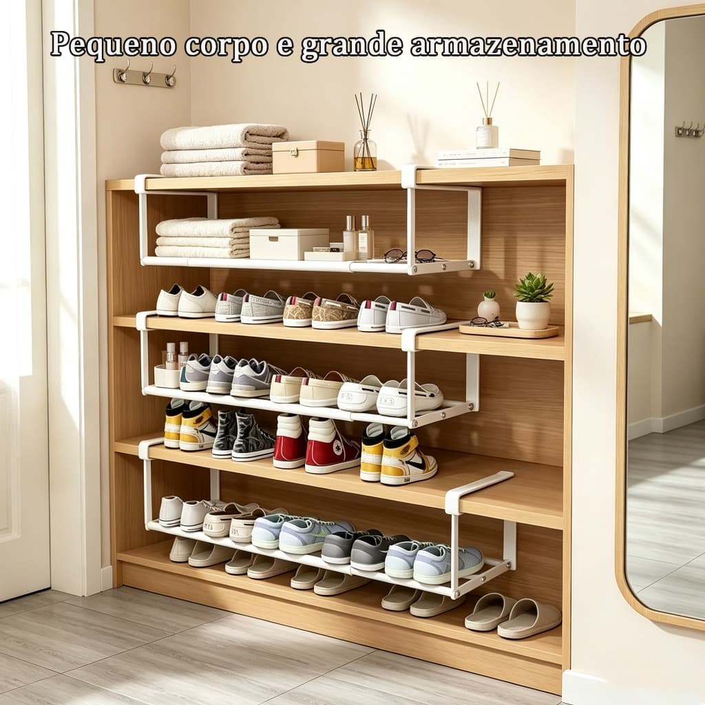 Sapateira dobrável para sapatos, armário para sapatos em camadas, economiza espaço, adequado para guarda-roupa, armário