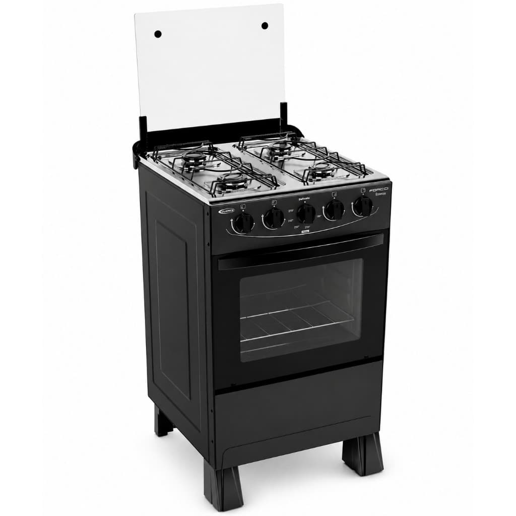 Fogão de Piso á Gás FORCCI ESSENZA 4 Bocas Preto Mesa Inox Clarice - Acendimento Manual