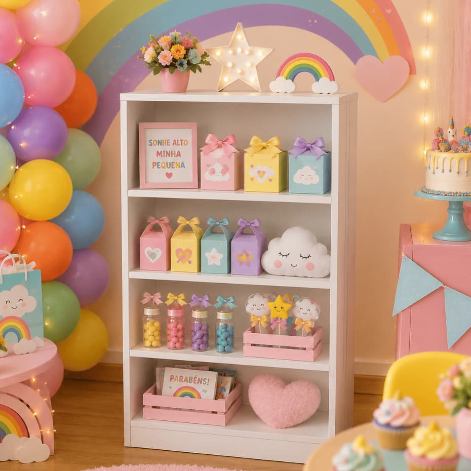 Prateleira Mdf Branco 3 Andares Para Lembrancinhas Festa Aniversário Infantil Decoração Mesa