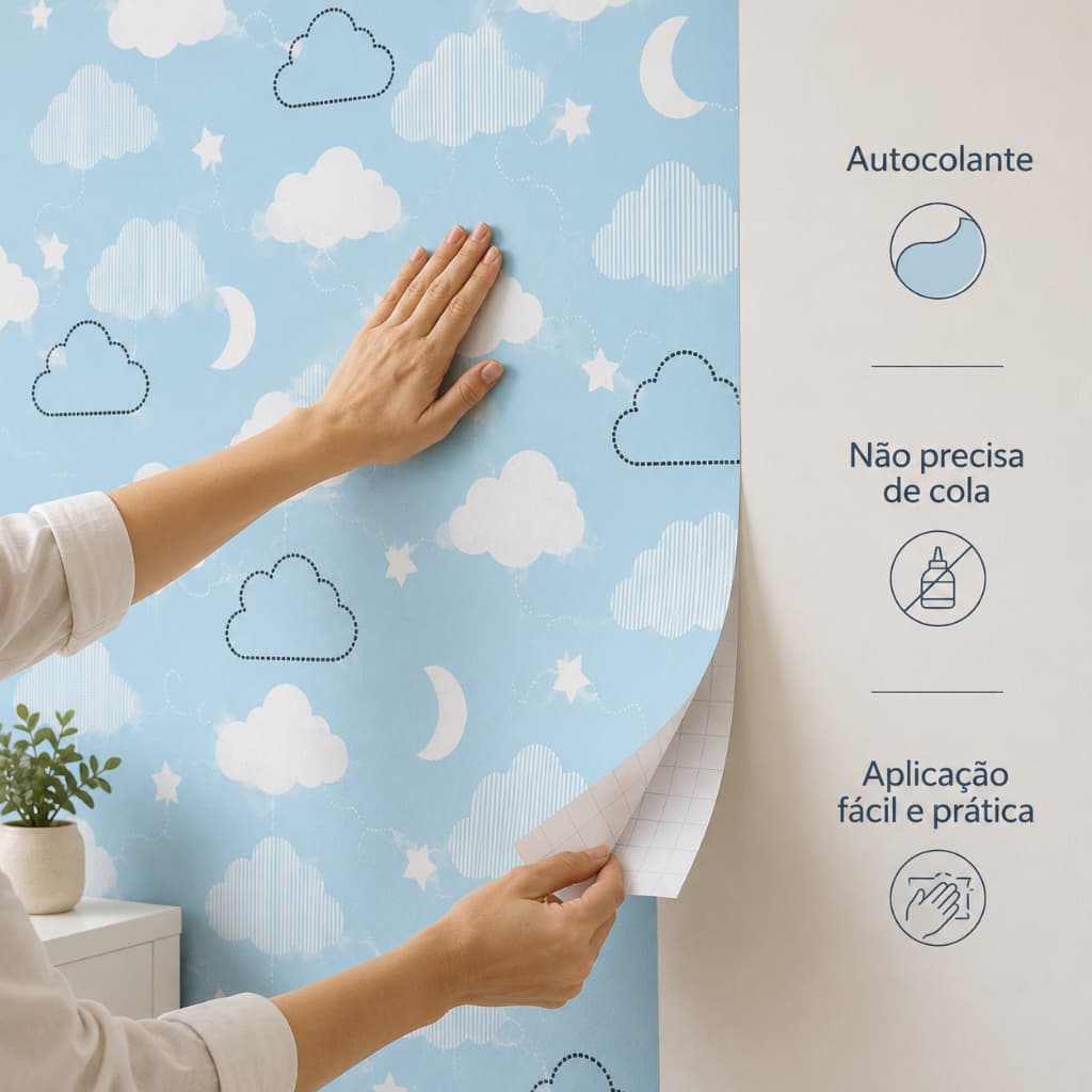 Papel de Parede Adesivo Infantil Menino Menina Bebê Quarto Nuvem Lavavel Vinilico Autocolante